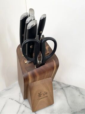 CANGSHAN L Series 7-Piece Cleaver Knife Block Set In Forged German Steel Black